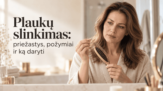 Moteris su šukomis susirūpinusi dėl plaukų slinkimo