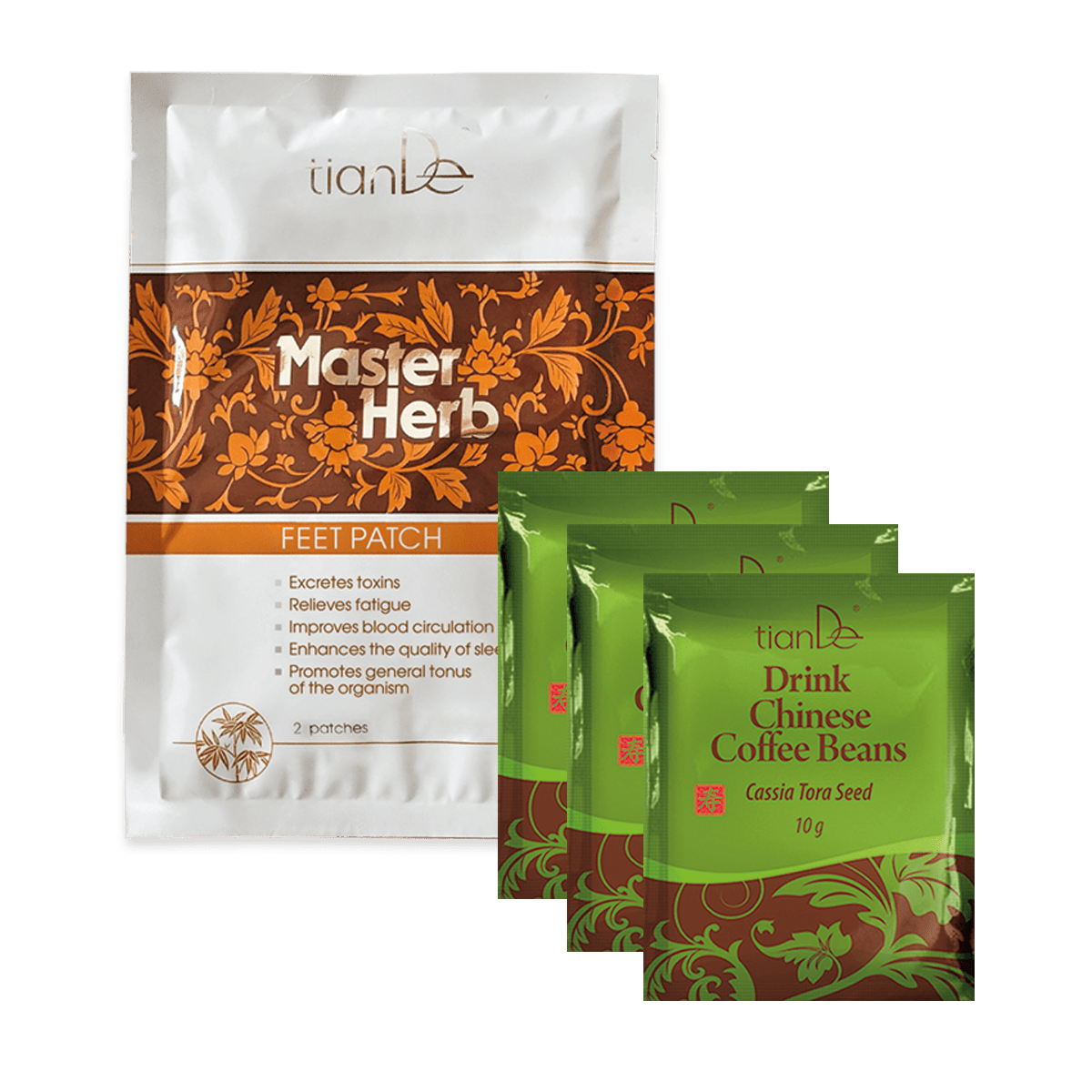 TianDe Master Herb pėdų pleistro ir velniapupių gėrimo rinkinys