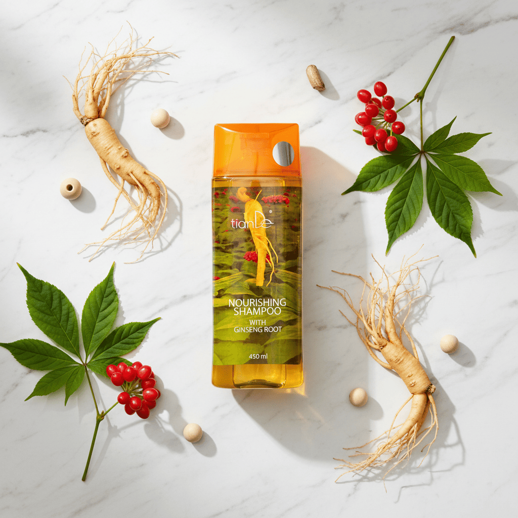 TianDe šampūnas su ženšeniu nusilpusių plaukų priežiūrai