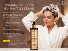 Moteris plauna galvą su keratino šampūnu
