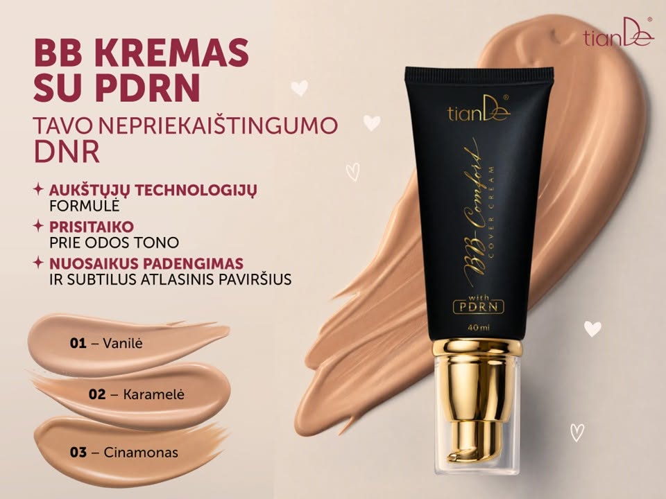 TianDe BB-Comfort kremas veido odos tonui suvienodinti