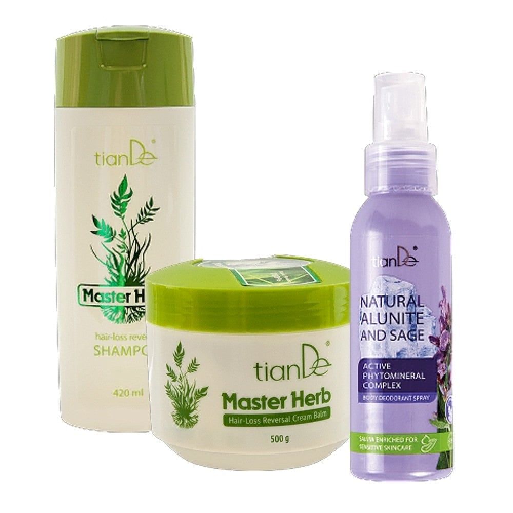 Šaampūnas ir balzamas nuo slinkimo, dezodorantas