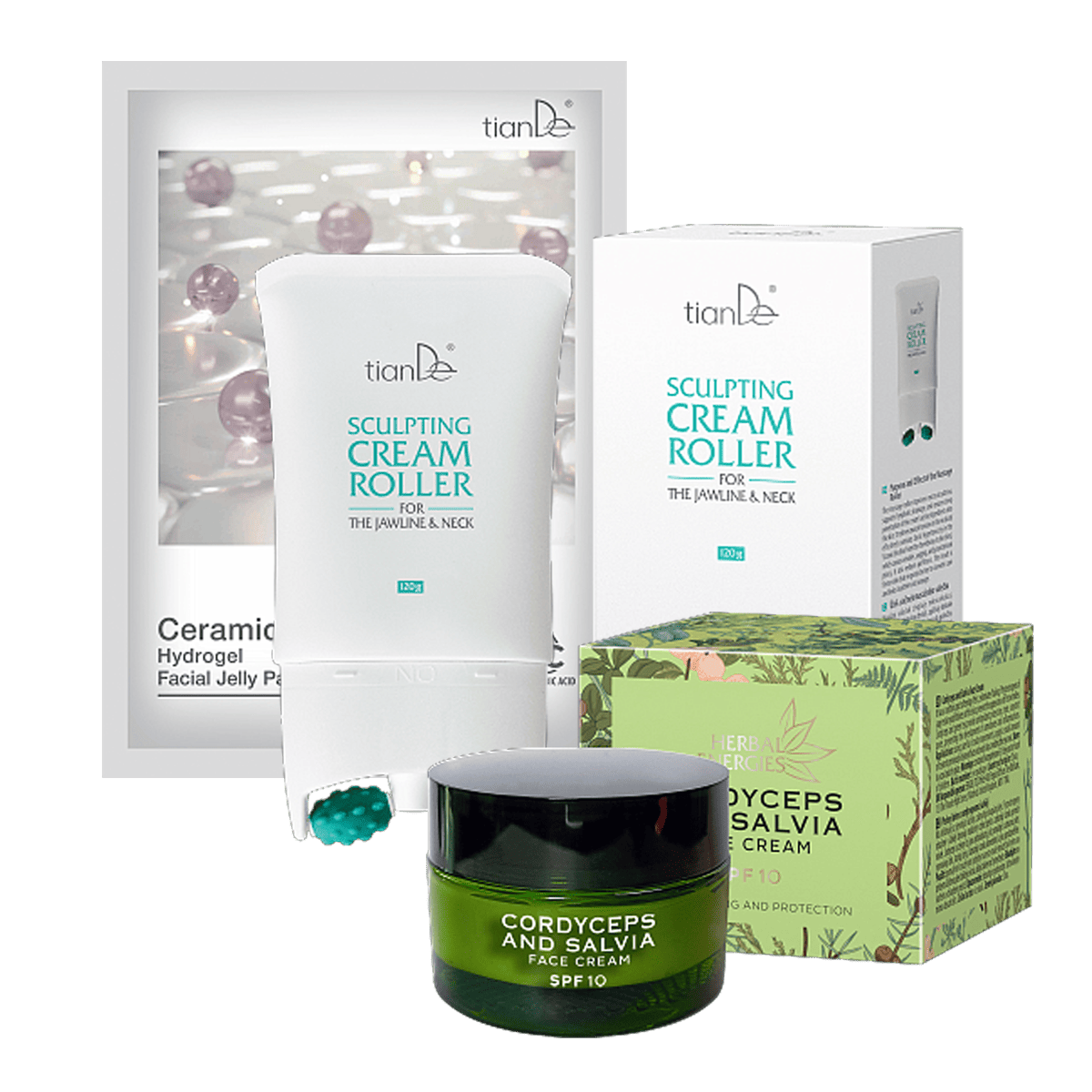 Kremo volelis veidui + hidrogeliniai pleistrai veidui ir kremas su kordicepsu ir šalaviju