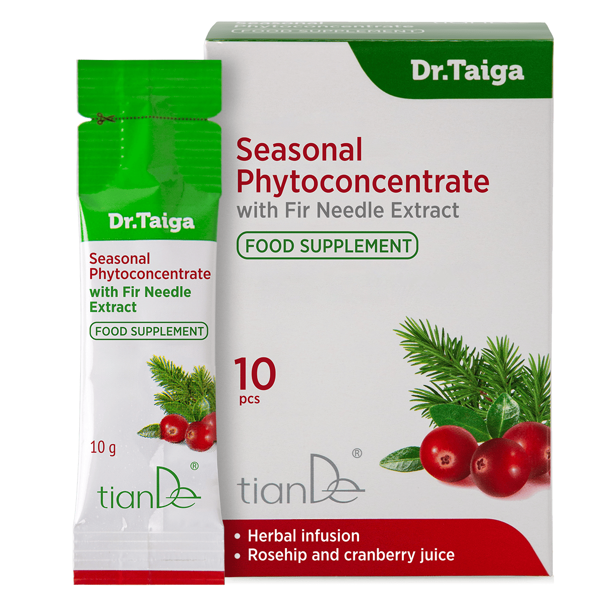 TianDe fitokoncentratas su europinių kėnių ekstraktu ir vitaminu C kvėpavimo takams ir imunitetui, 10 pakelių po 10g