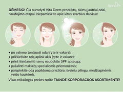 Vitaderm produktu jautriai odai naudojimo etapai