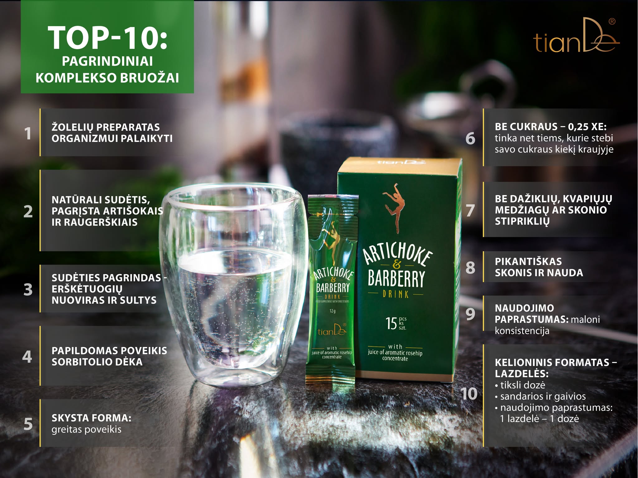 Maisto papildas ir stiklinė vandens